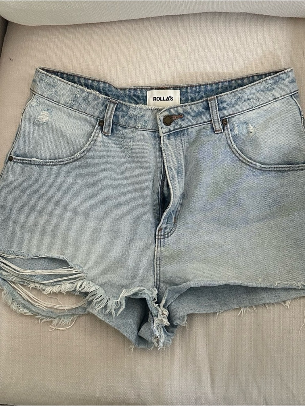 ROLLA'S Light Wash Distressed Denim Cutoff Shorts